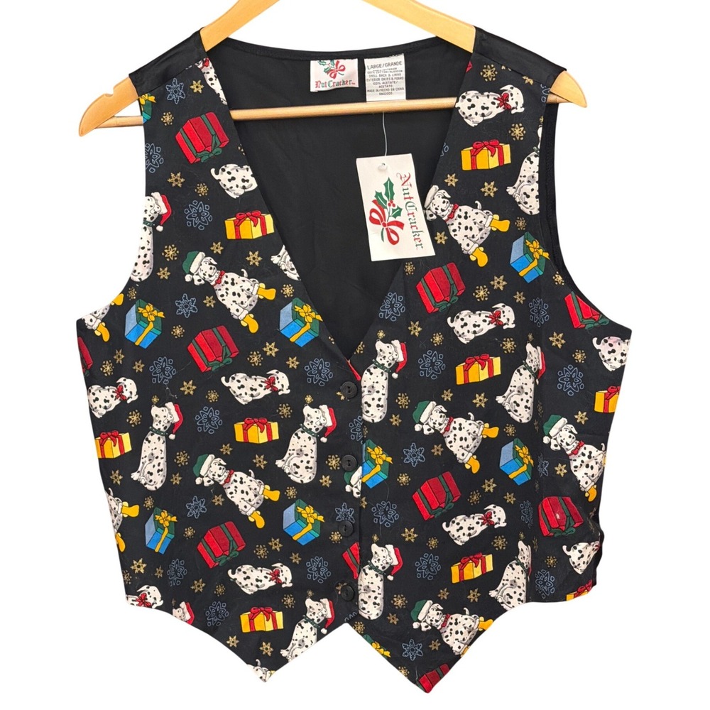 Vintage 90's Nutcracker Christmas Vest Dalmatian Holiday Kitschy Festive Winter